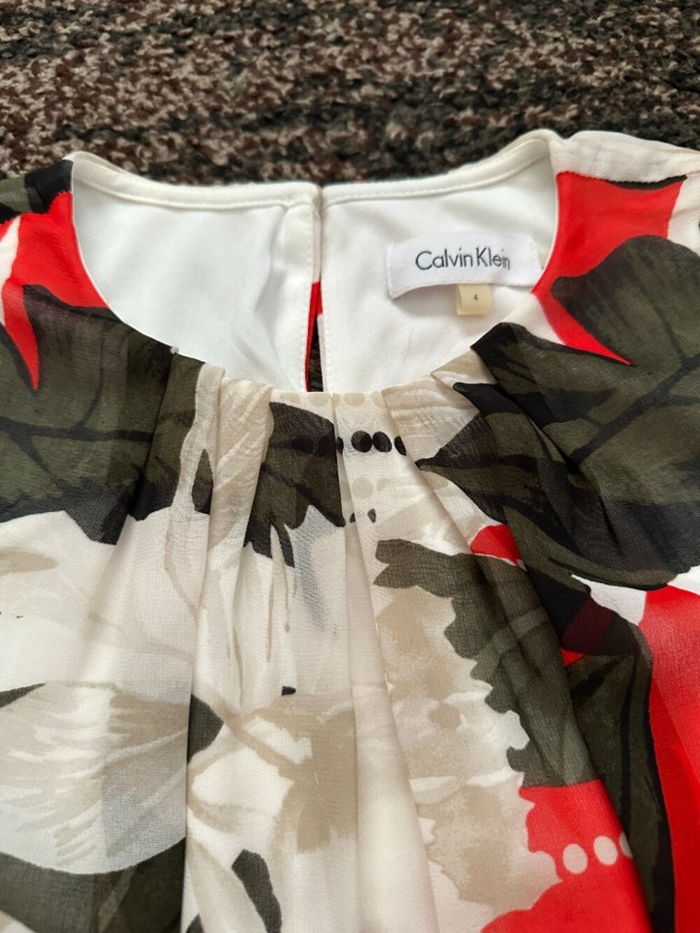 CALVIN KLEIN (Size 4) Chiffon Overlay Floral Dress Maxi Long Red Green White Tie - Picture 10 of 16